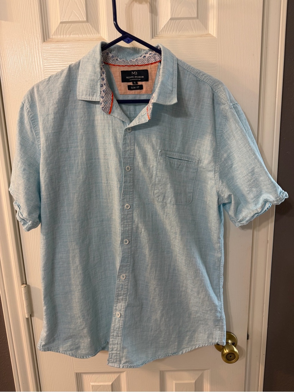 Michael Brandon Light Blue Short-Sleeve Casual Shirt Size XL Slim Fit